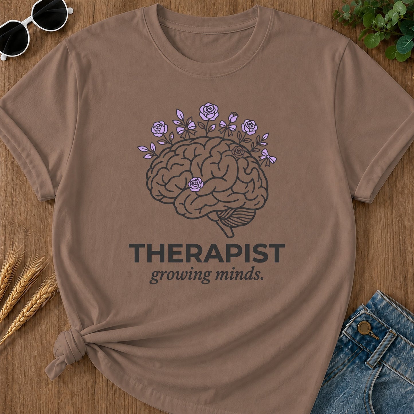 Therapist Growing Minds T-Shirt - Espresso Mockup