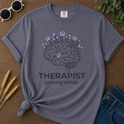 Therapist Growing Minds T-Shirt - Navy Mockup