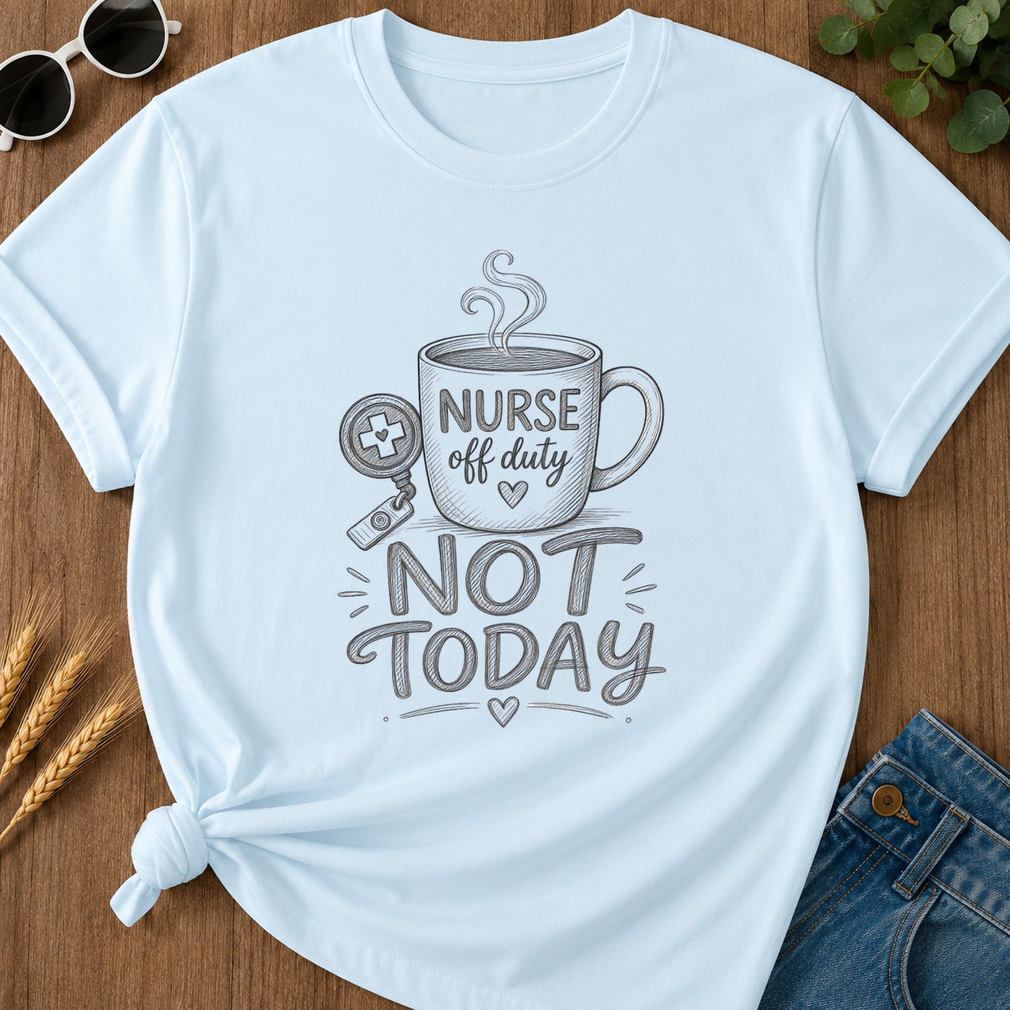 Sketched Coffee T-Shirt - Chambray Mockup