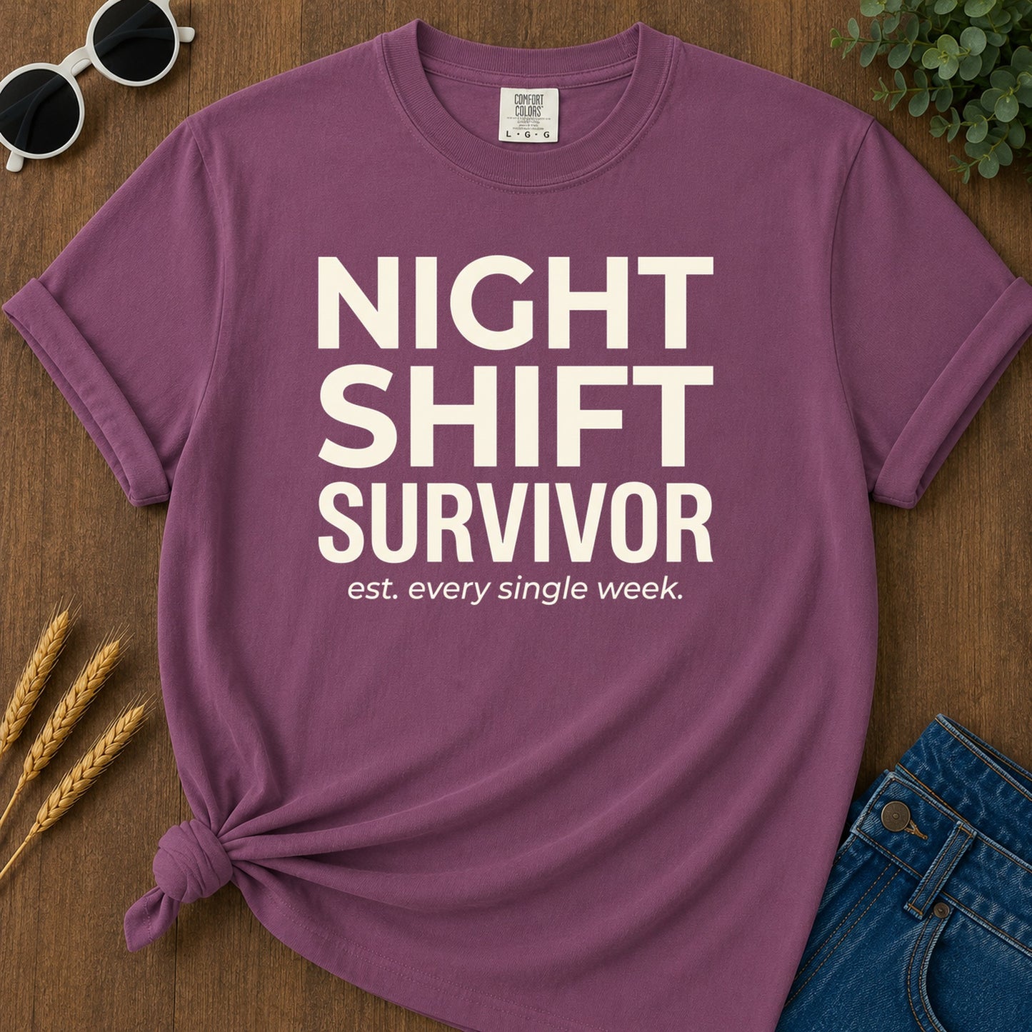Night Shift Survivor T-Shirt - Berry Mockup