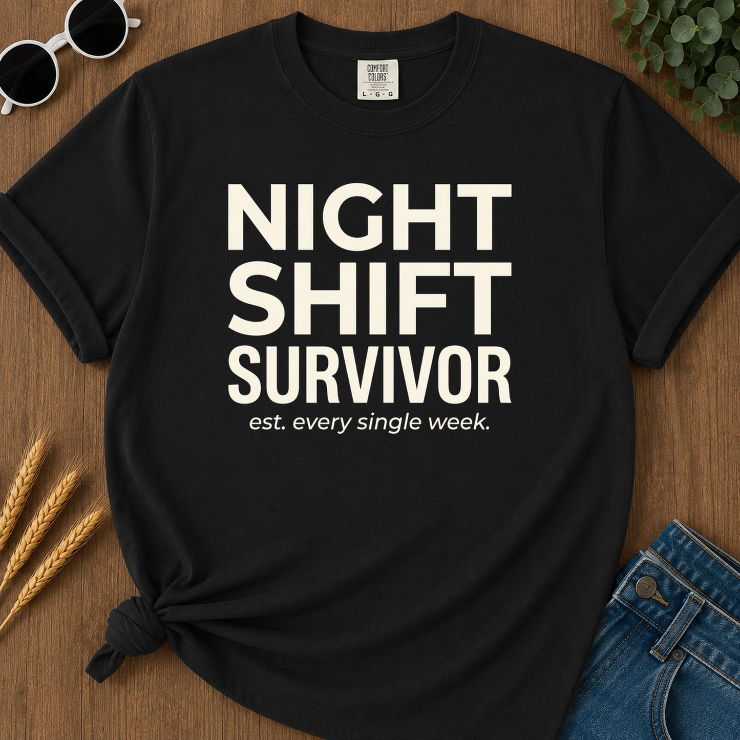 Night Shift Survivor T-Shirt - Black Mockup