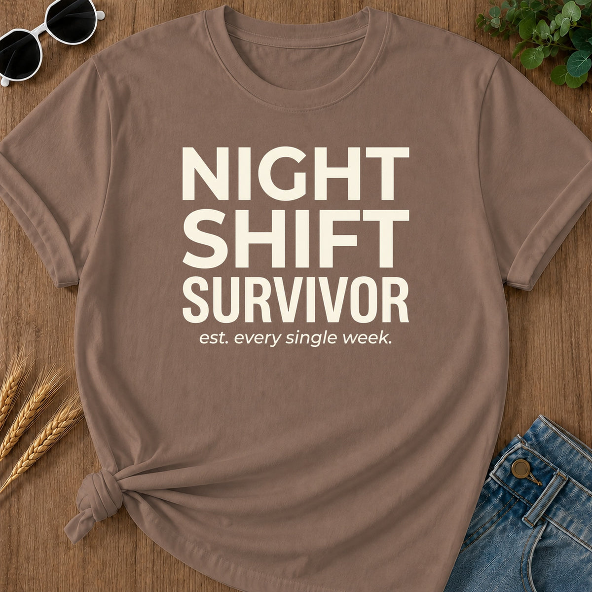 Night Shift Survivor T-Shirt - Espresso Mockup