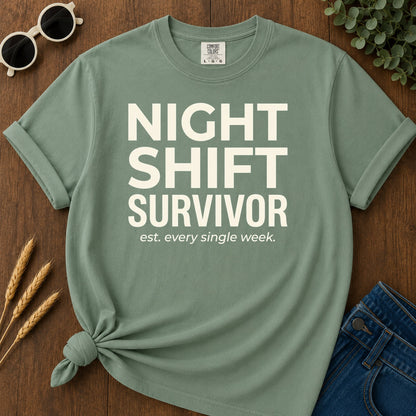 Night Shift Survivor T-Shirt - Light Green Mockup