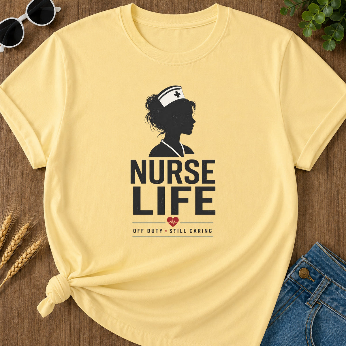 Off Duty Caring T-Shirt - Butter Mockup