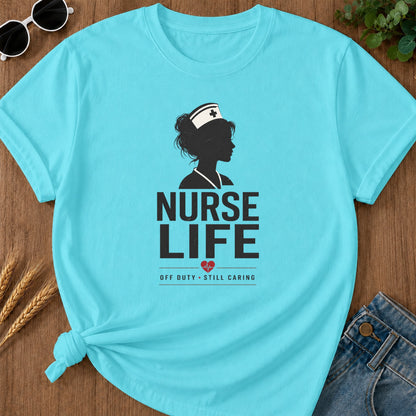 Off Duty Caring T-Shirt - Lagoon Blue Mockup