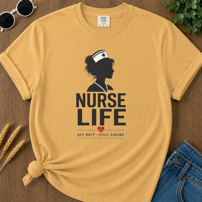 Off Duty Caring T-Shirt - Mustard Mockup
