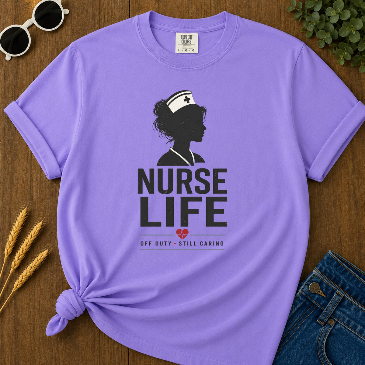 Off Duty Caring T-Shirt - Violet Mockup