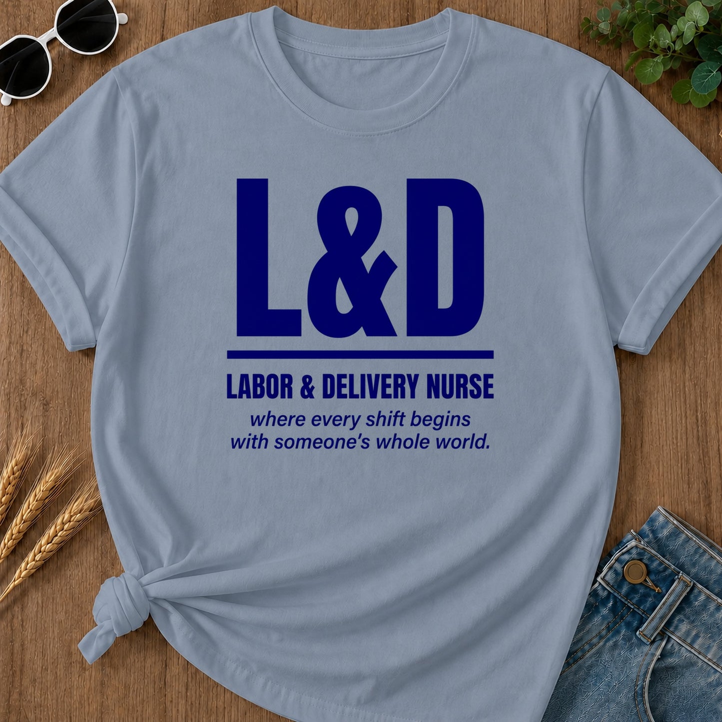 Labor Delivery T-Shirt - Blue Jean Mockup