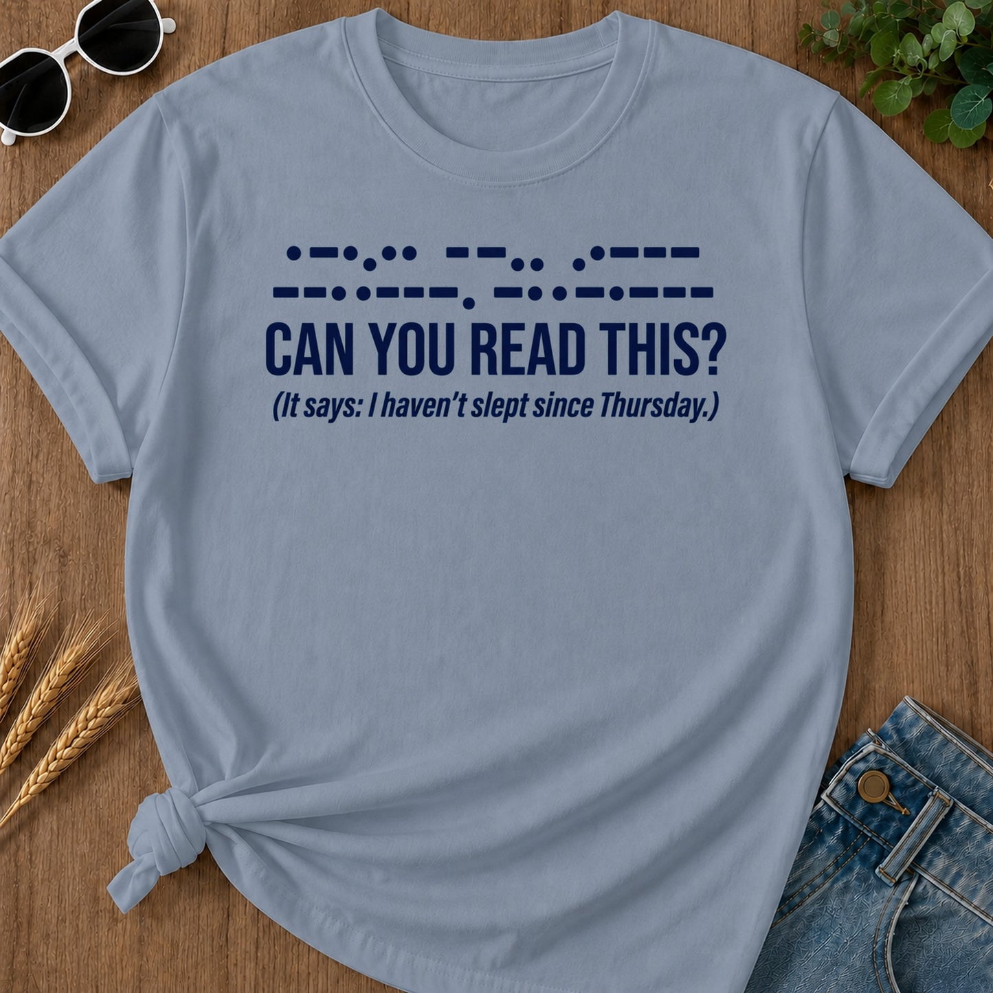 Morse Read T-Shirt - Blue Jean Mockup