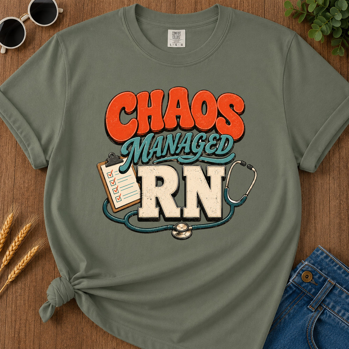 Chaos Managed 2 T-Shirt - Moss Mockup