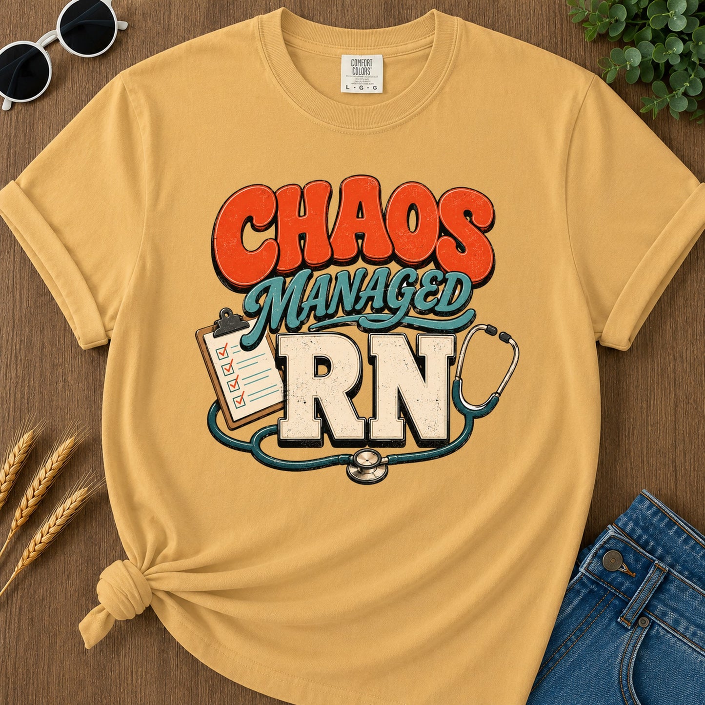 Chaos Managed 2 T-Shirt - Mustard Mockup
