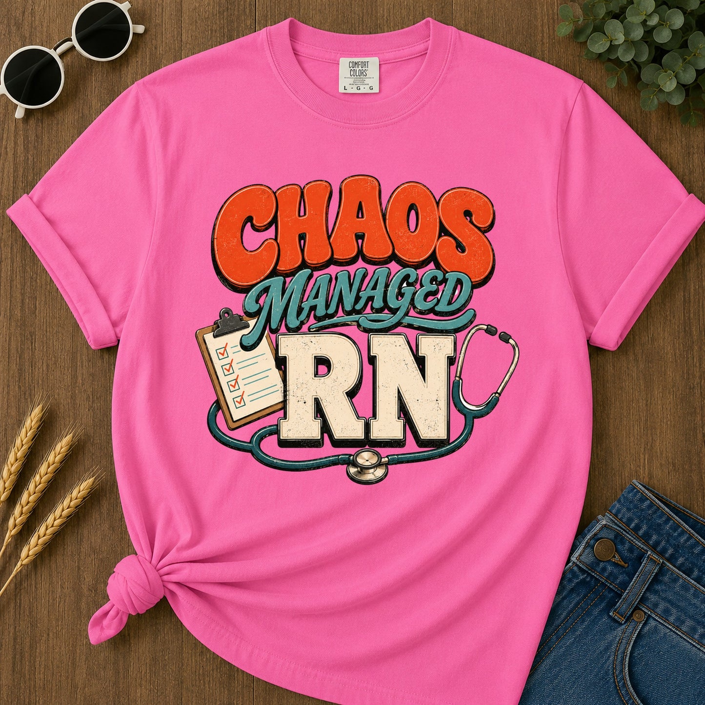 Chaos Managed 2 T-Shirt - Neon Pink Mockup