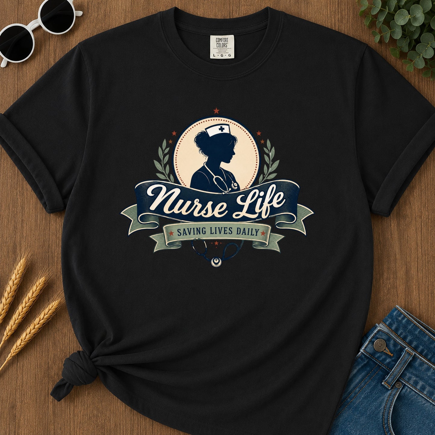 Vintage Badge T-Shirt - Black Mockup