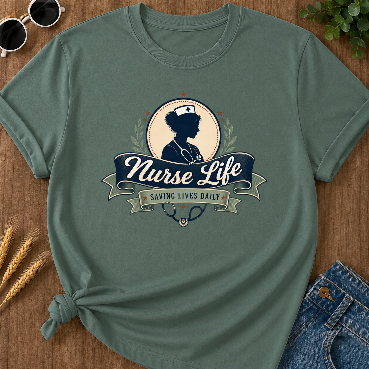 Vintage Badge T-Shirt - Blue Spruce Mockup