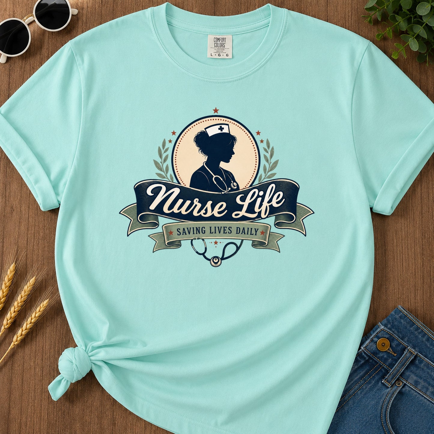 Vintage Badge T-Shirt - Chalky Mint Mockup