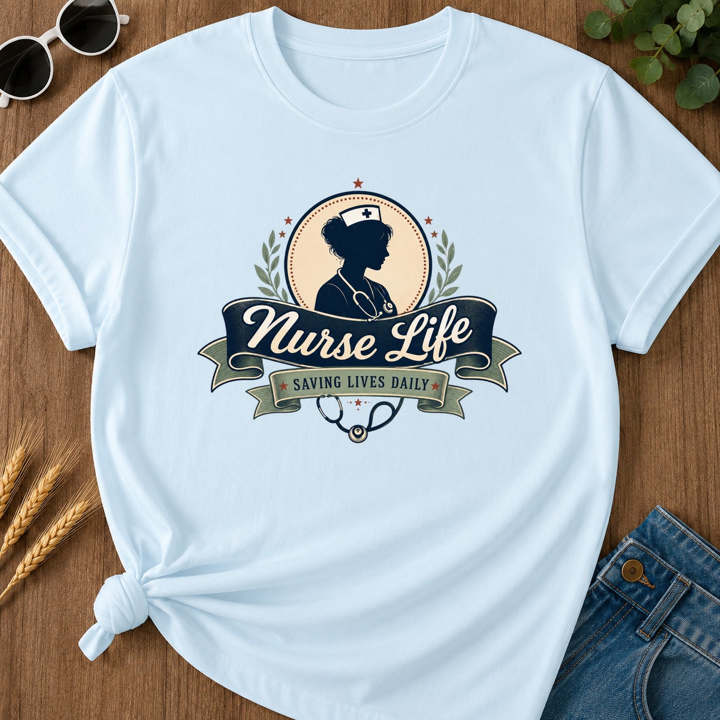 Vintage Badge T-Shirt - Chambray Mockup
