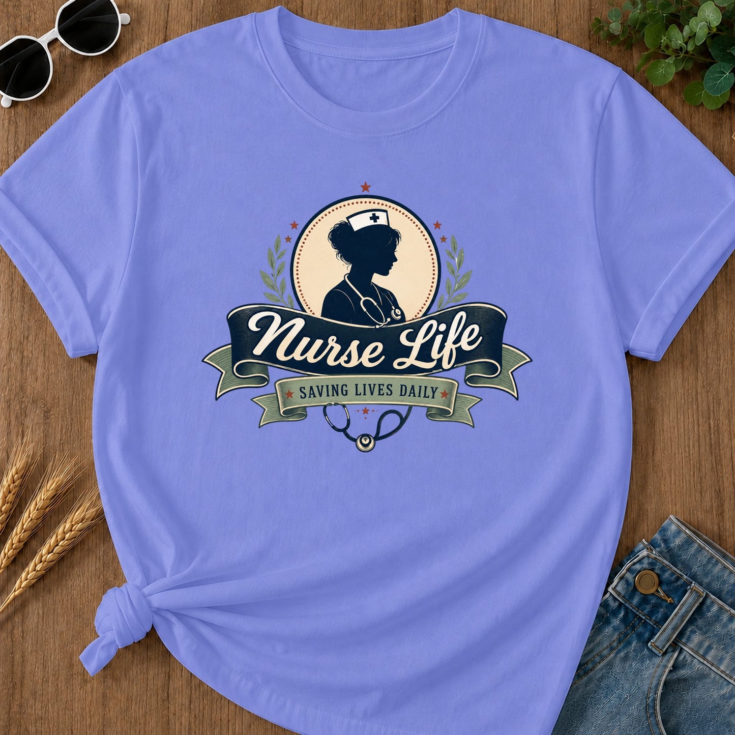 Vintage Badge T-Shirt - Flo Blue Mockup