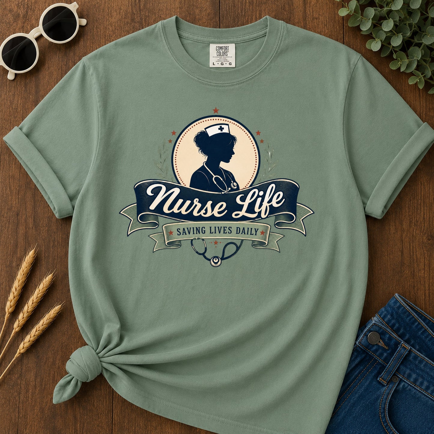 Vintage Badge T-Shirt - Light Green Mockup