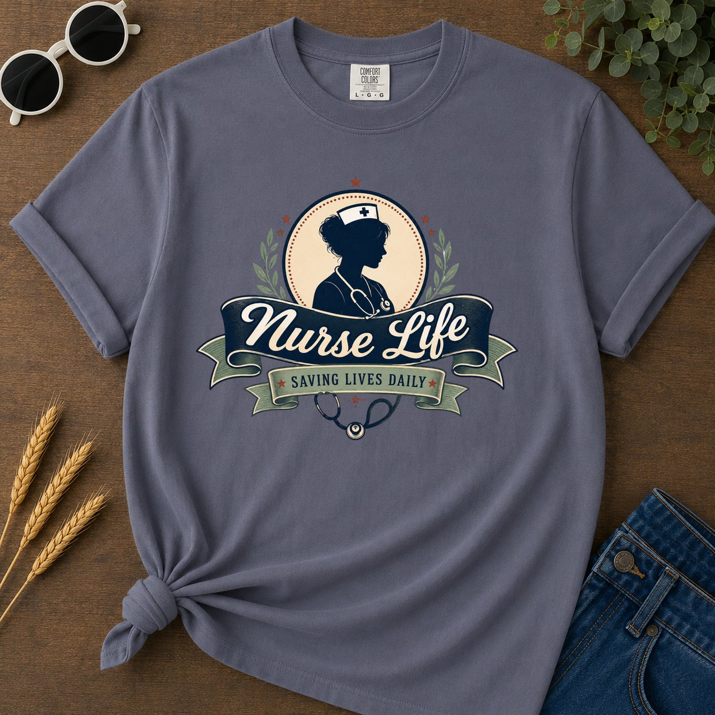 Vintage Badge T-Shirt - Navy Mockup