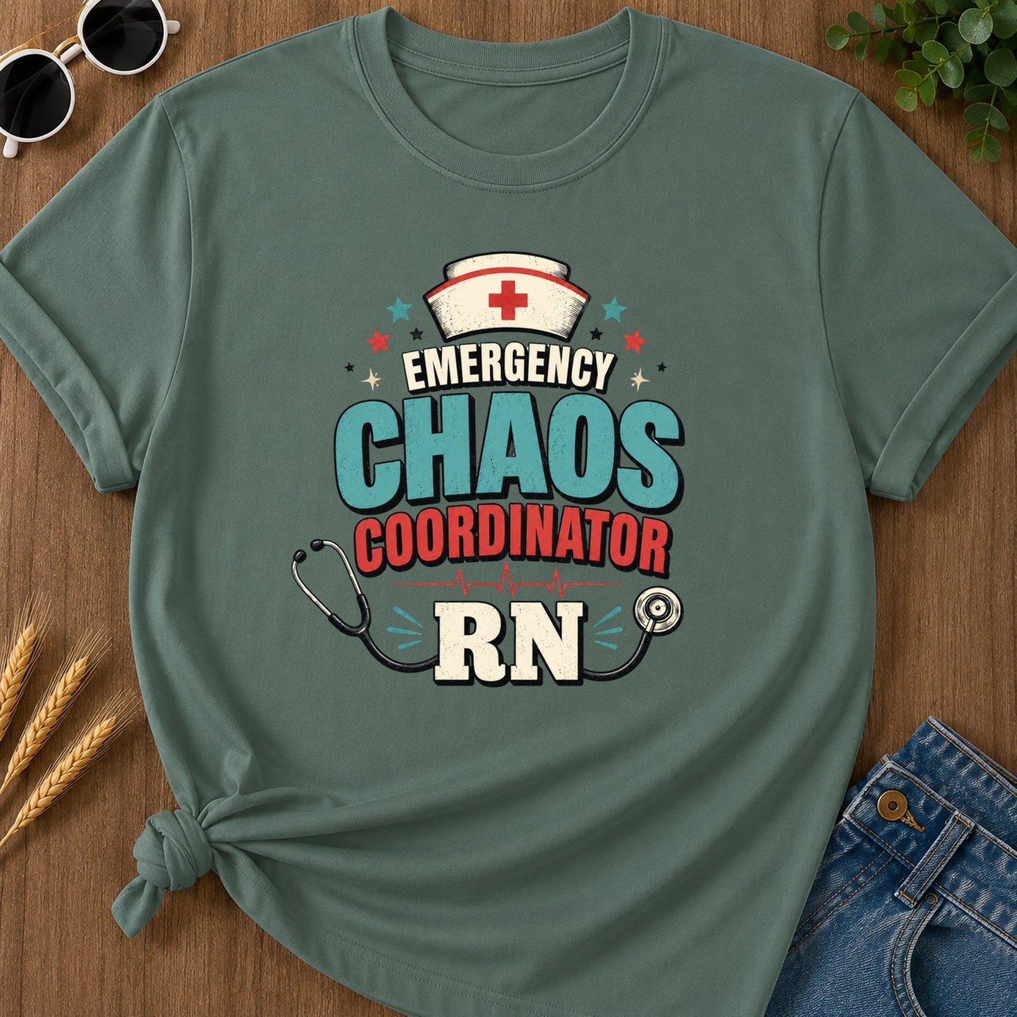 Emergency Chaos 2 T-Shirt - Blue Spruce Mockup