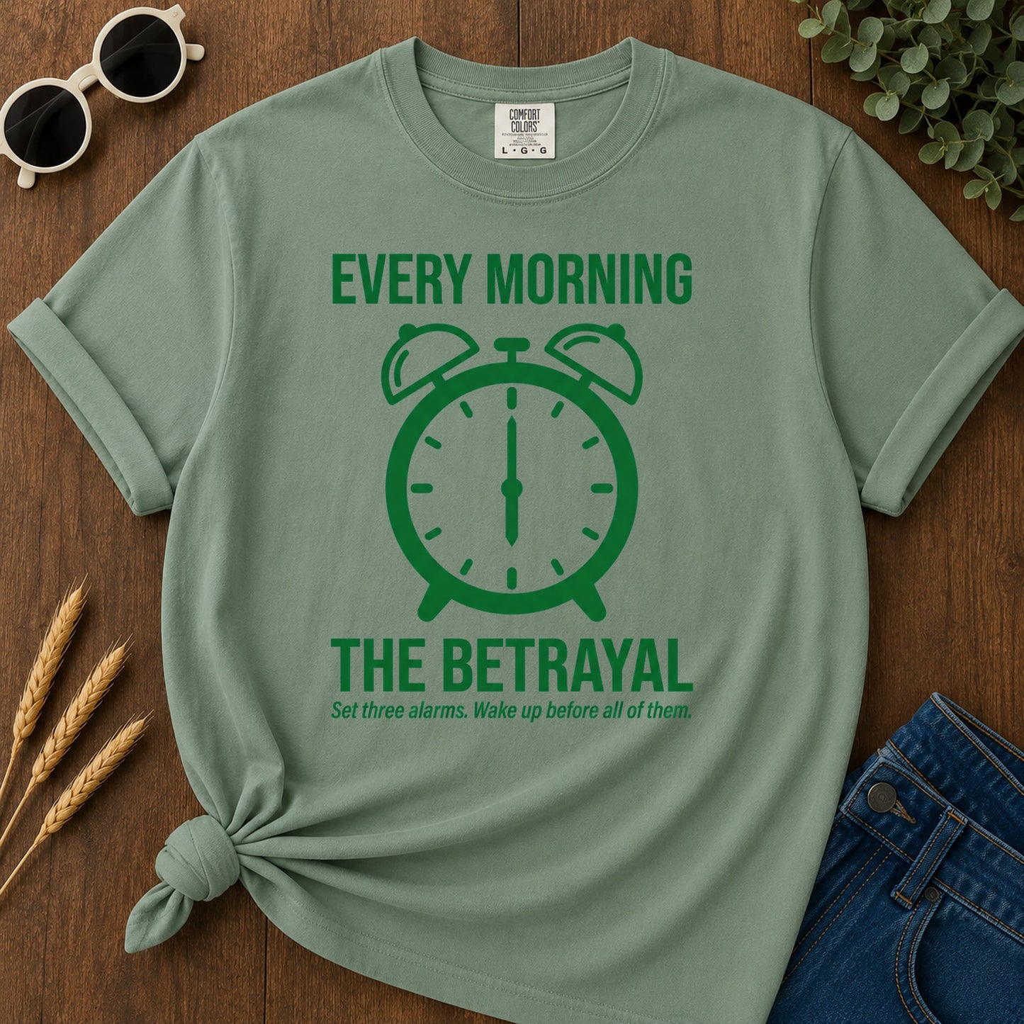 Morning Betrayal T-Shirt - Light Green Mockup