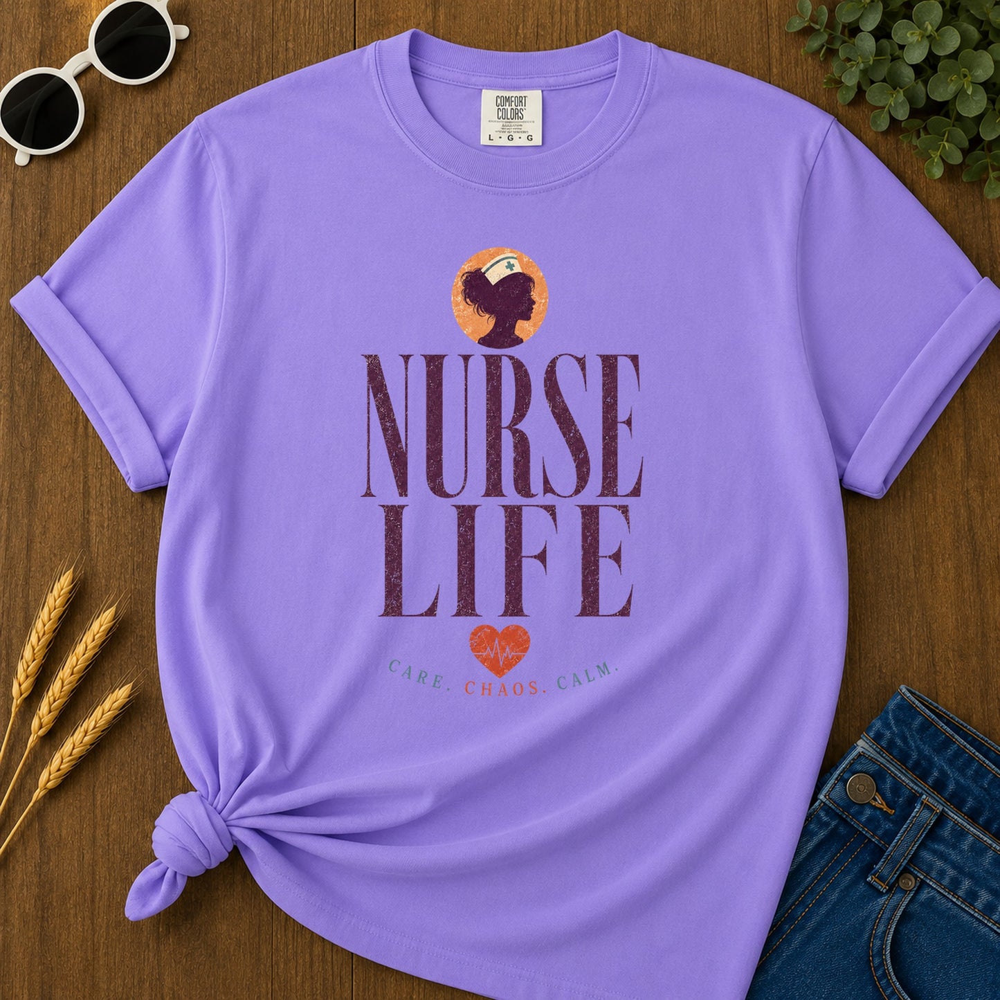Care Chaos Calm T-Shirt - Violet Mockup