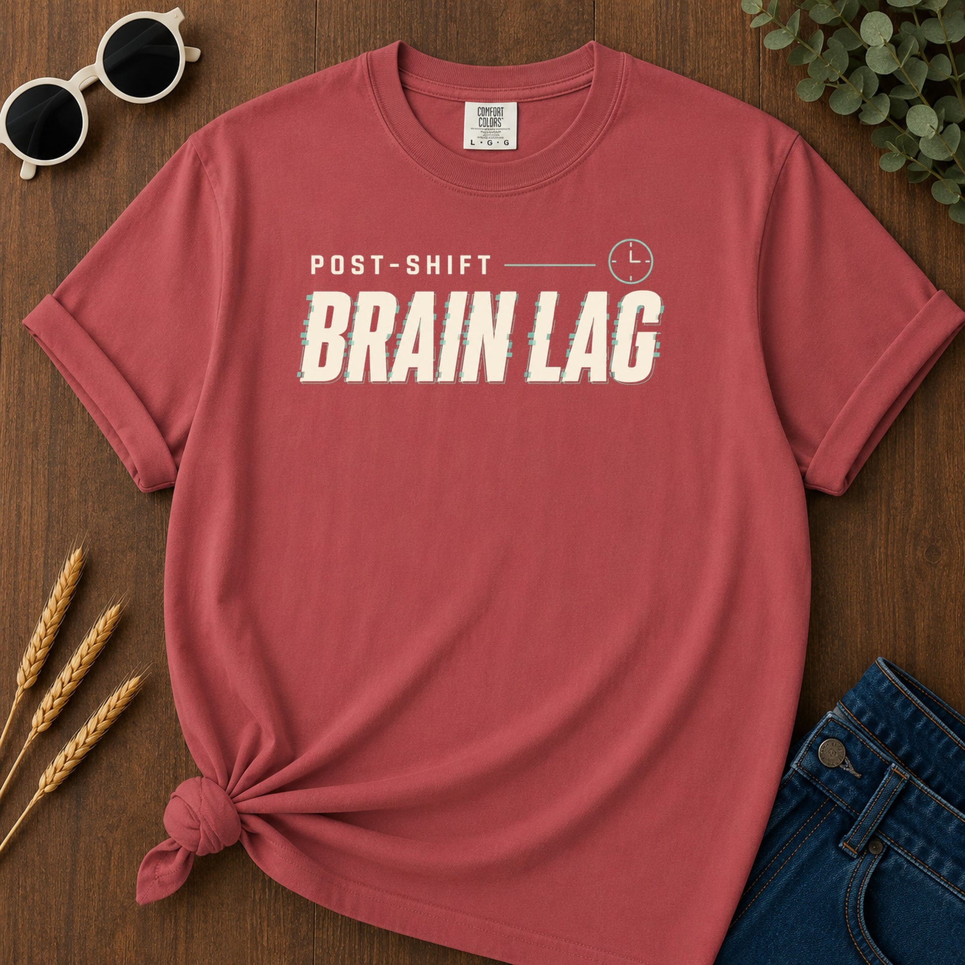Post Shift Brainlag T-Shirt - Crimson Mockup