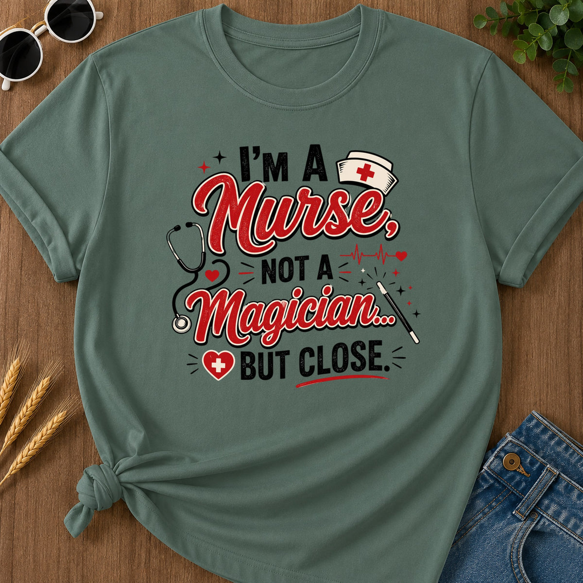 Nurse Not Magician T-Shirt - Blue Spruce Mockup