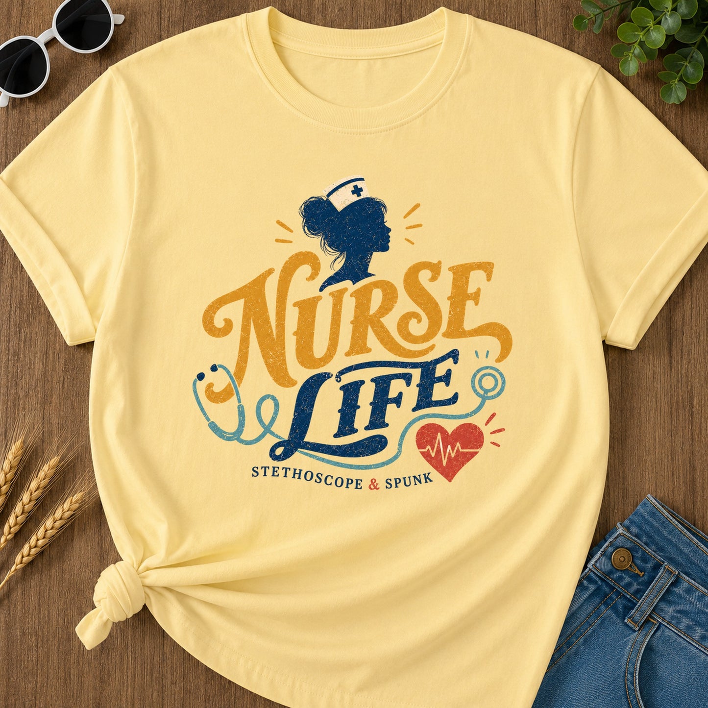 Stethoscope Spunk T-Shirt - Butter Mockup