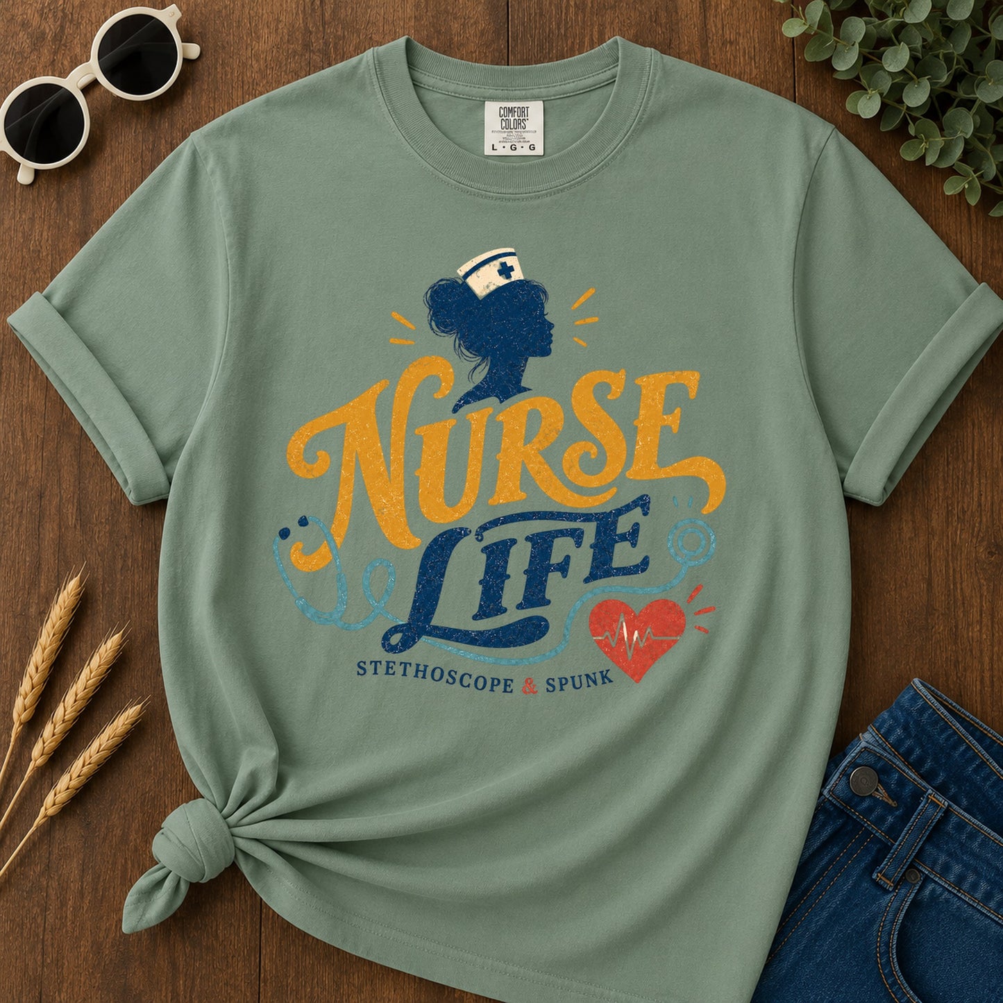 Stethoscope Spunk T-Shirt - Light Green Mockup