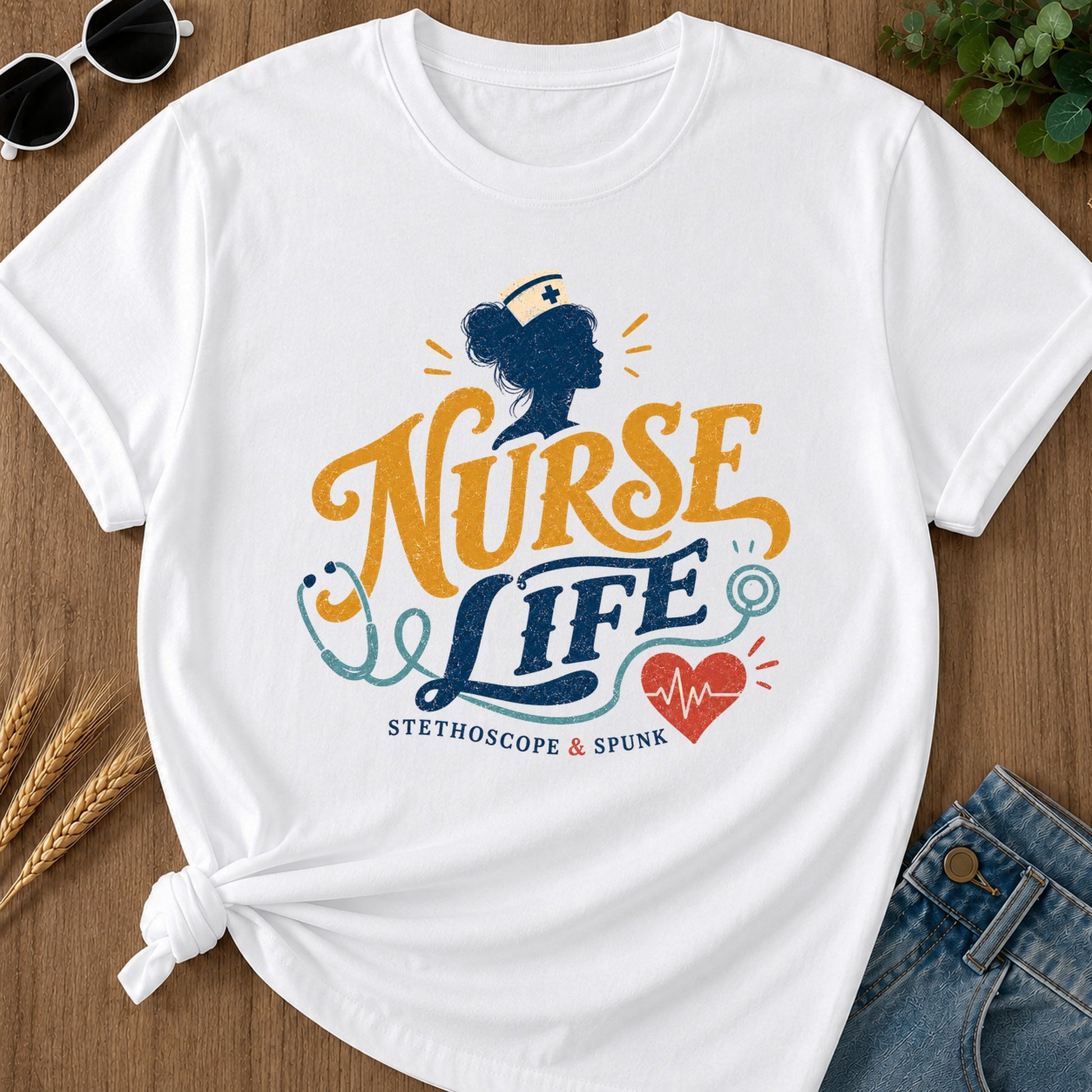 Stethoscope Spunk T-Shirt - White Mockup