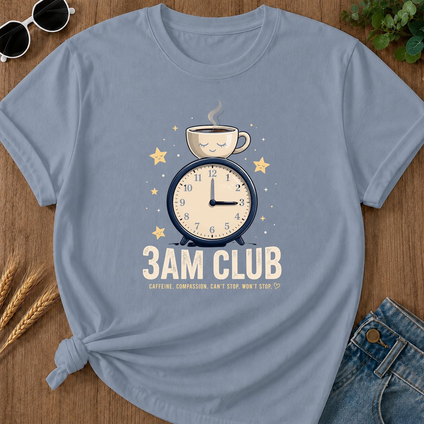 3am Club Caffeine Compassion T-Shirt - Blue Jean