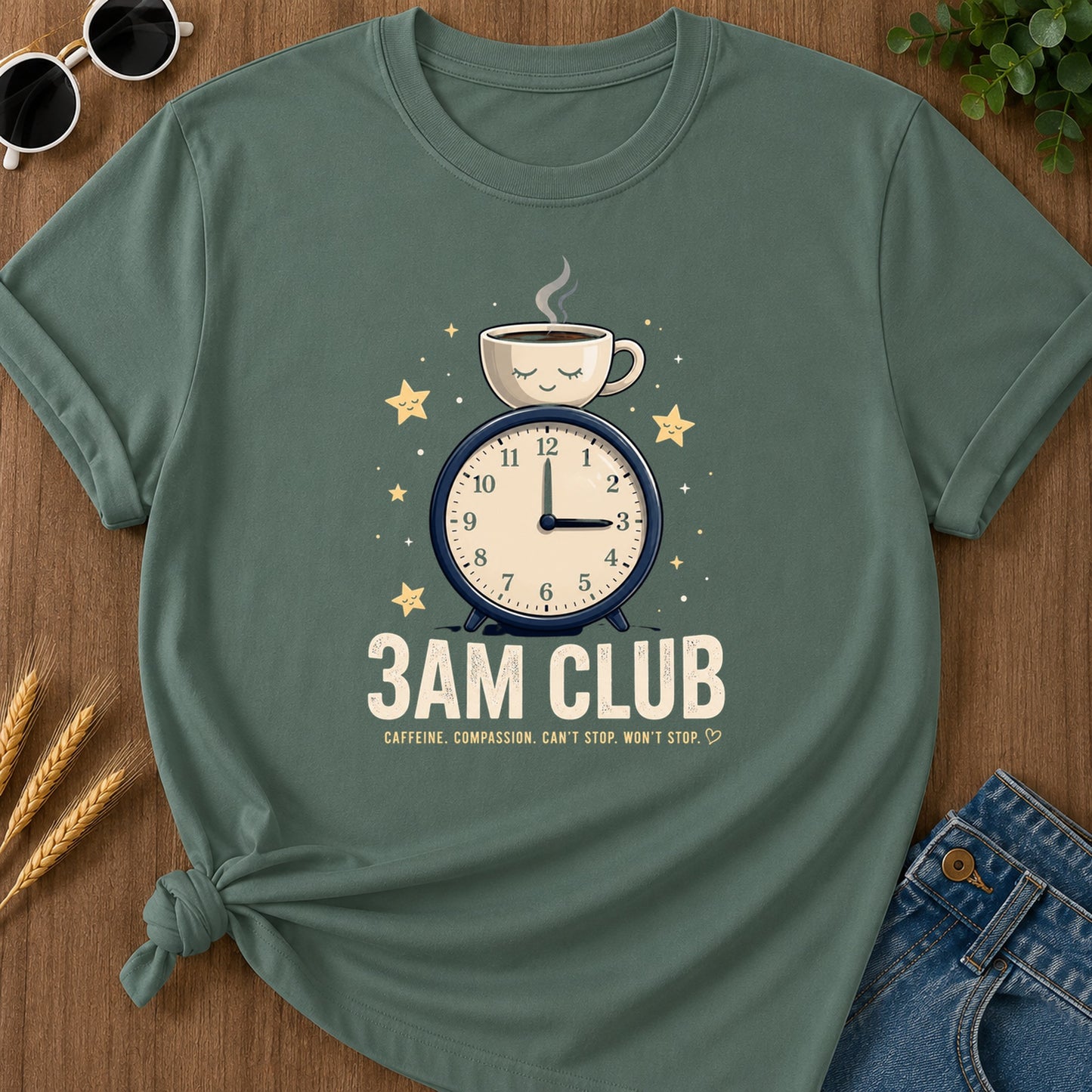 3am Club Caffeine Compassion T-Shirt - Blue Spruce