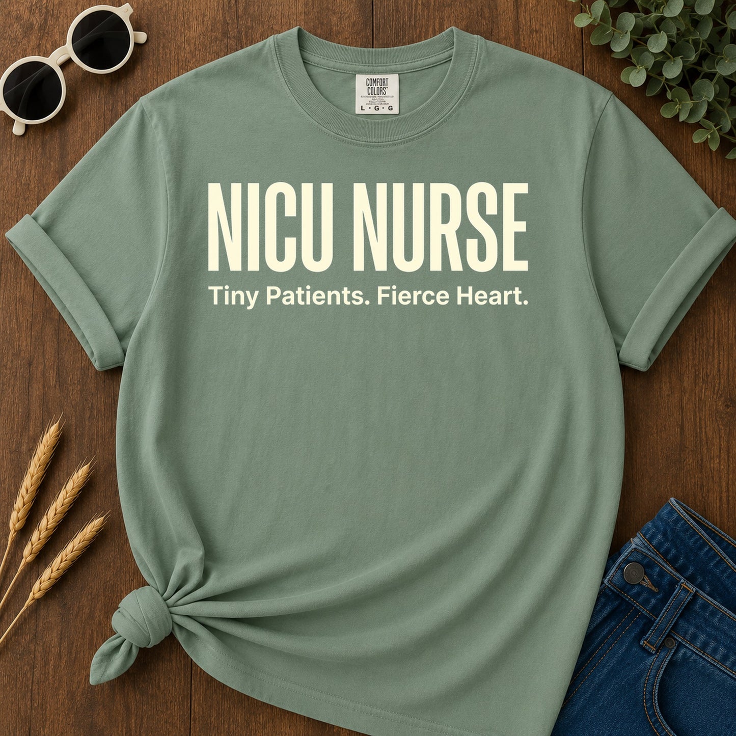 Nicu Fierce Heart T-Shirt - Light Green Mockup