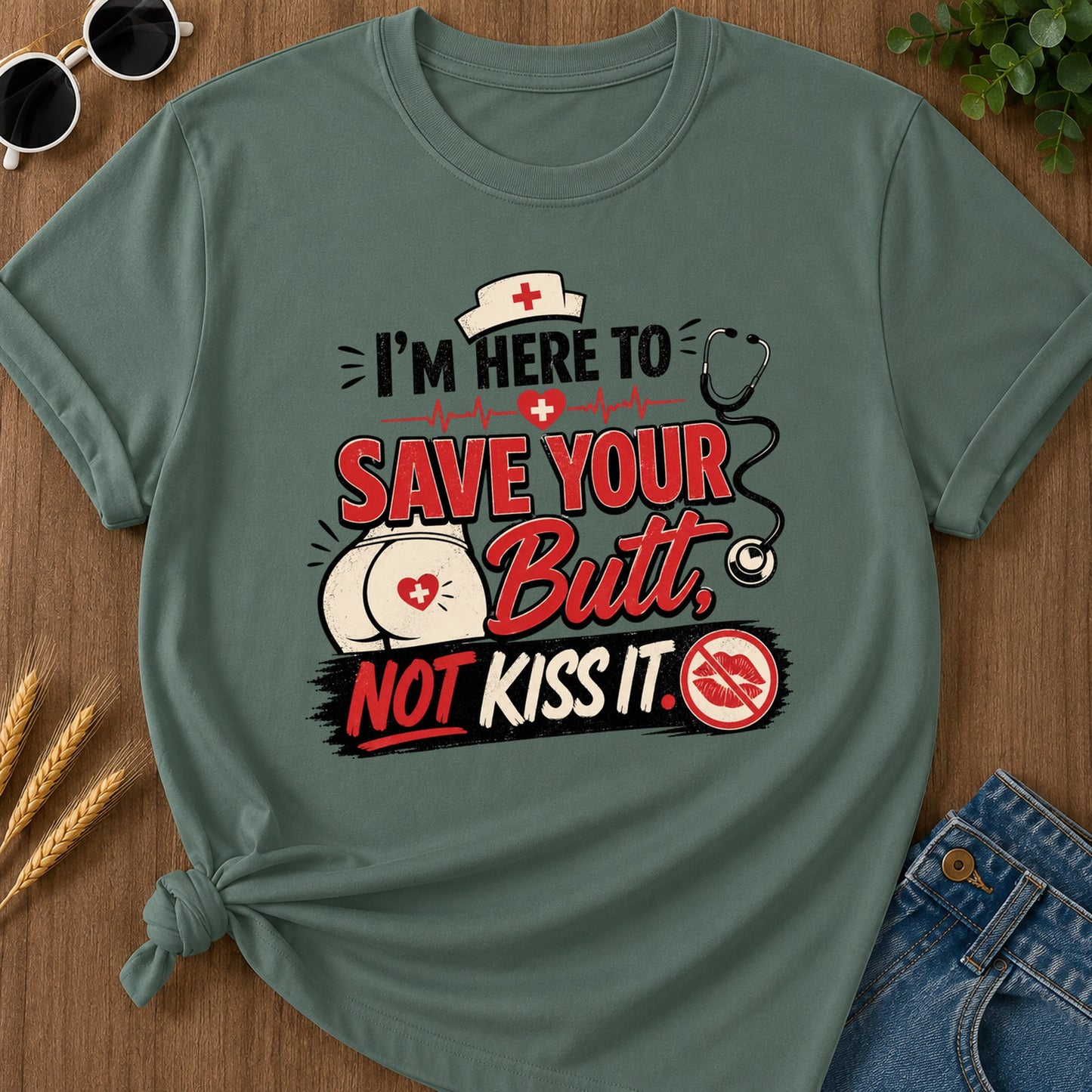 Save Your Butt T-Shirt - Blue Spruce Mockup