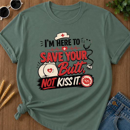 Save Your Butt T-Shirt - Blue Spruce Mockup