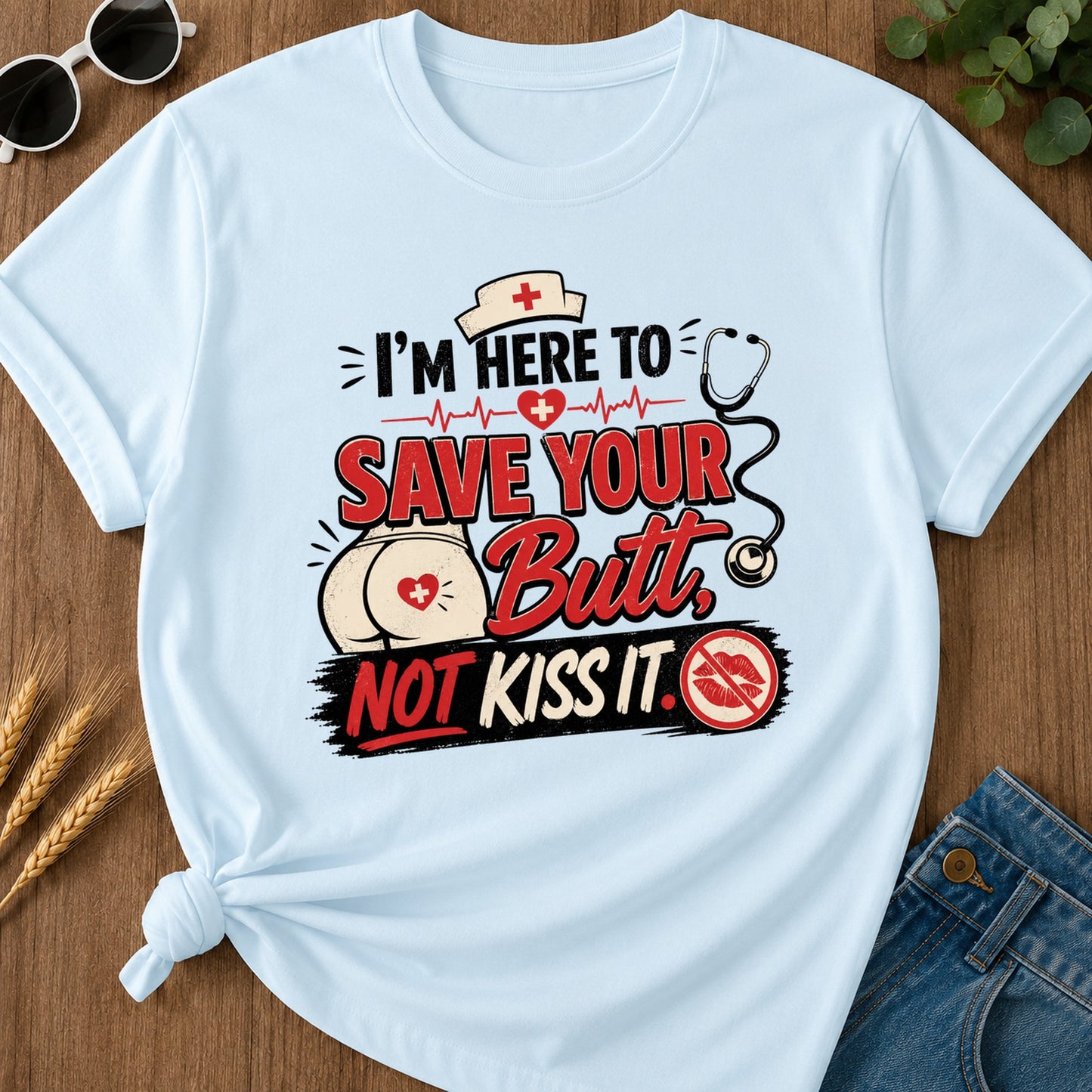 Save Your Butt T-Shirt - Chambray Mockup