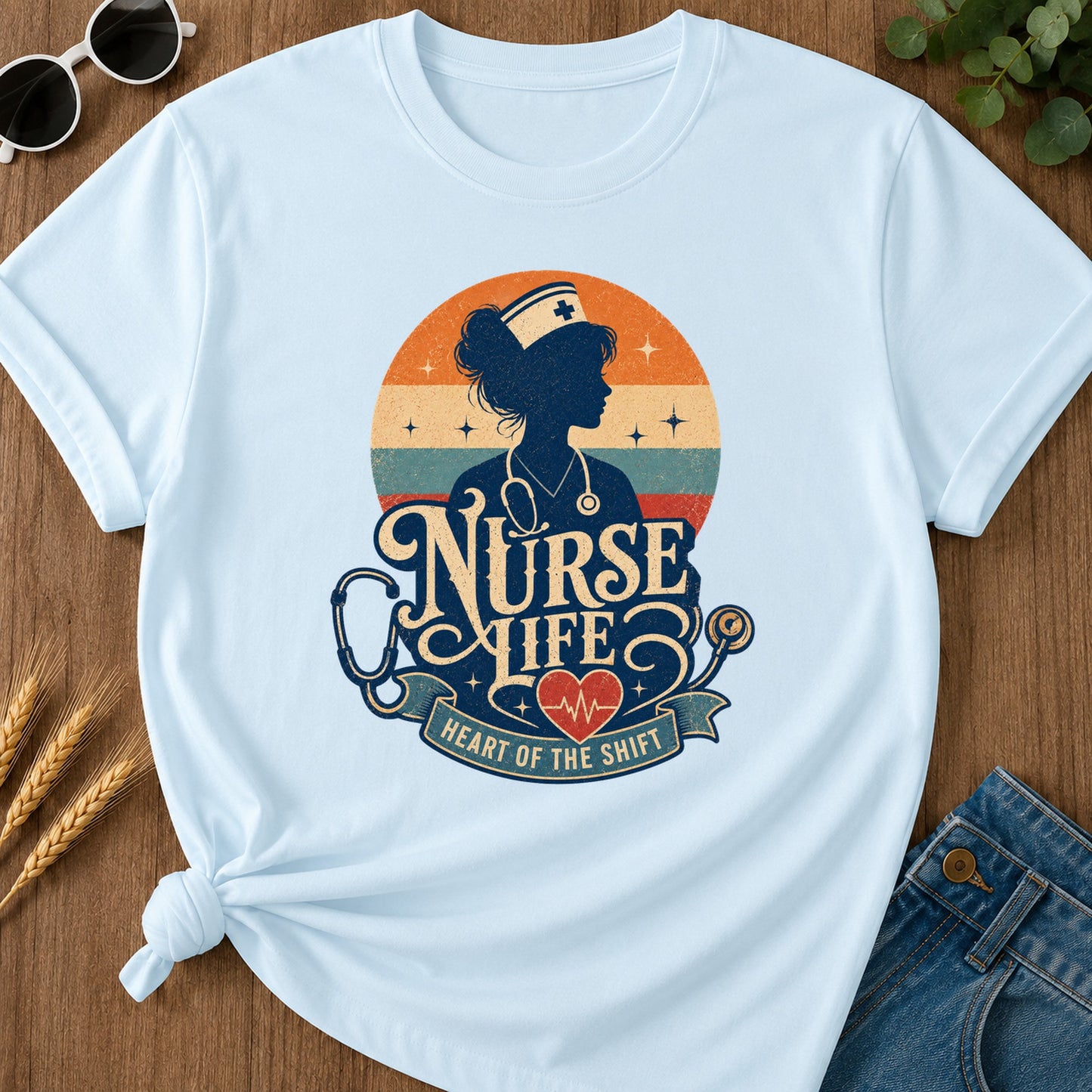 Heart Shift 2 T-Shirt - Chambray Mockup