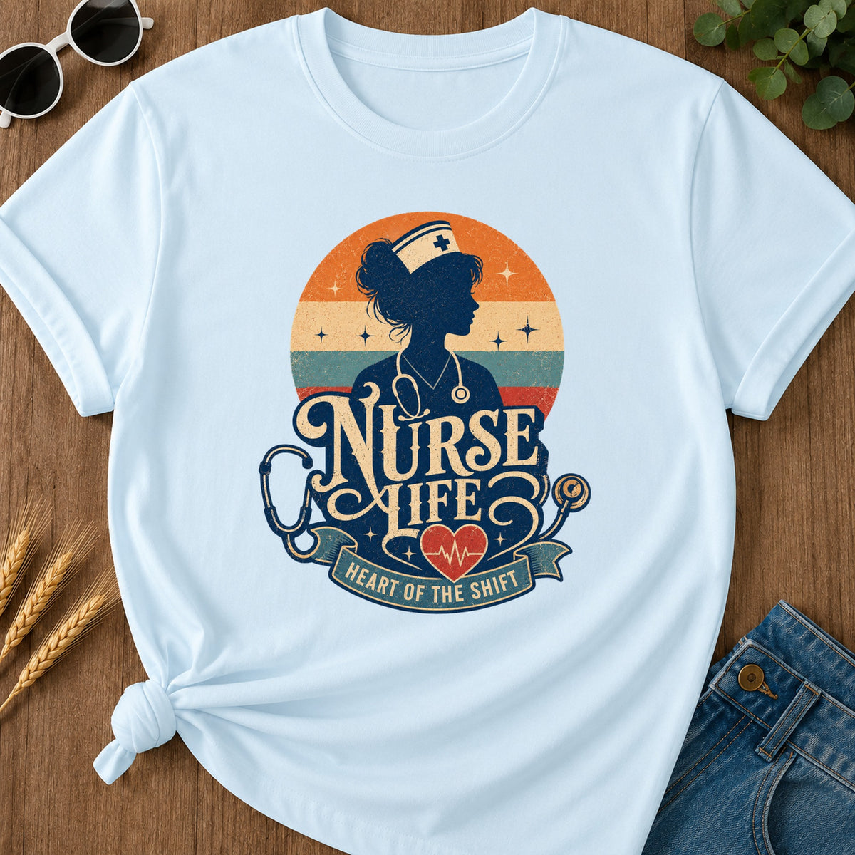 Heart Shift 2 T-Shirt - Chambray Mockup