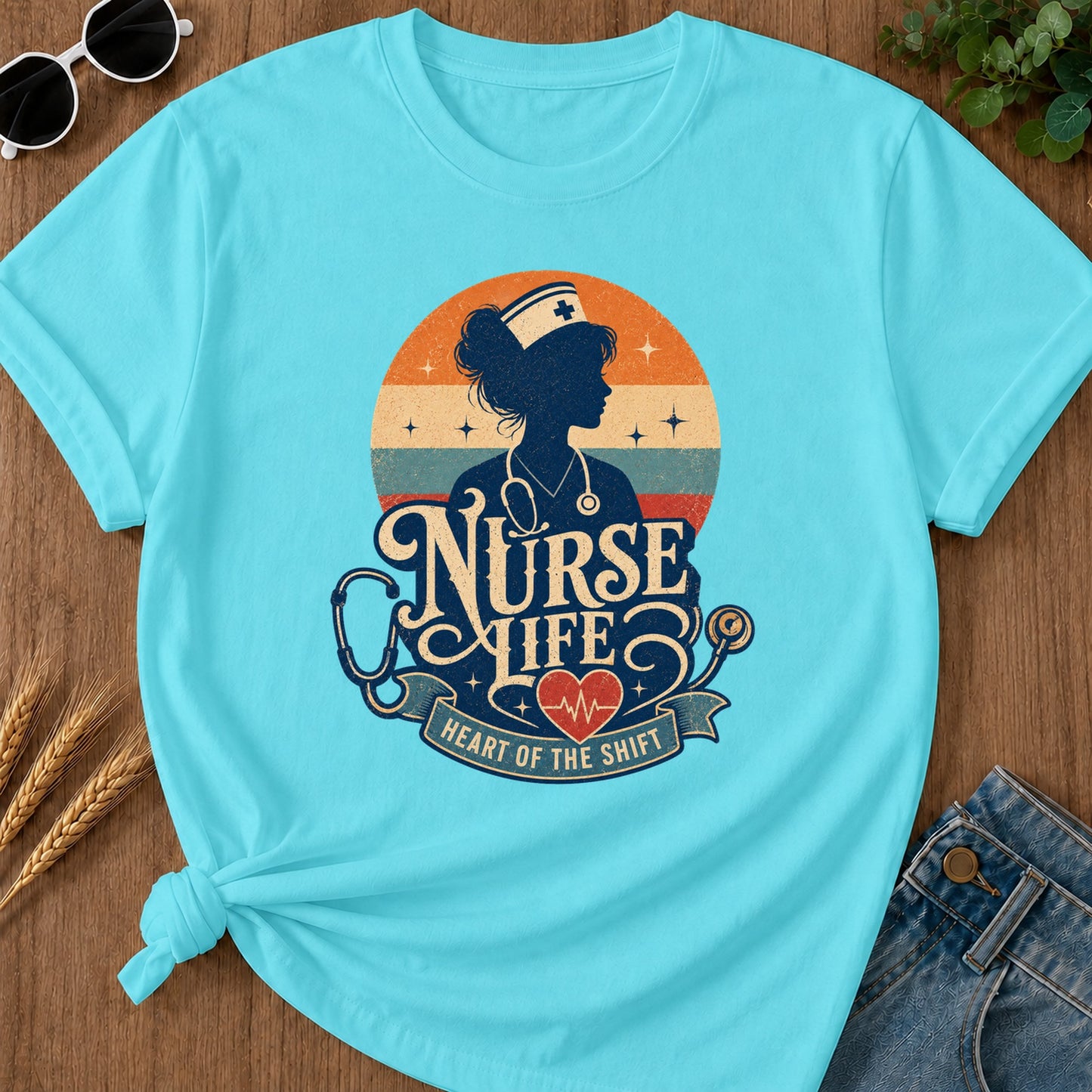 Heart Shift 2 T-Shirt - Lagoon Blue Mockup