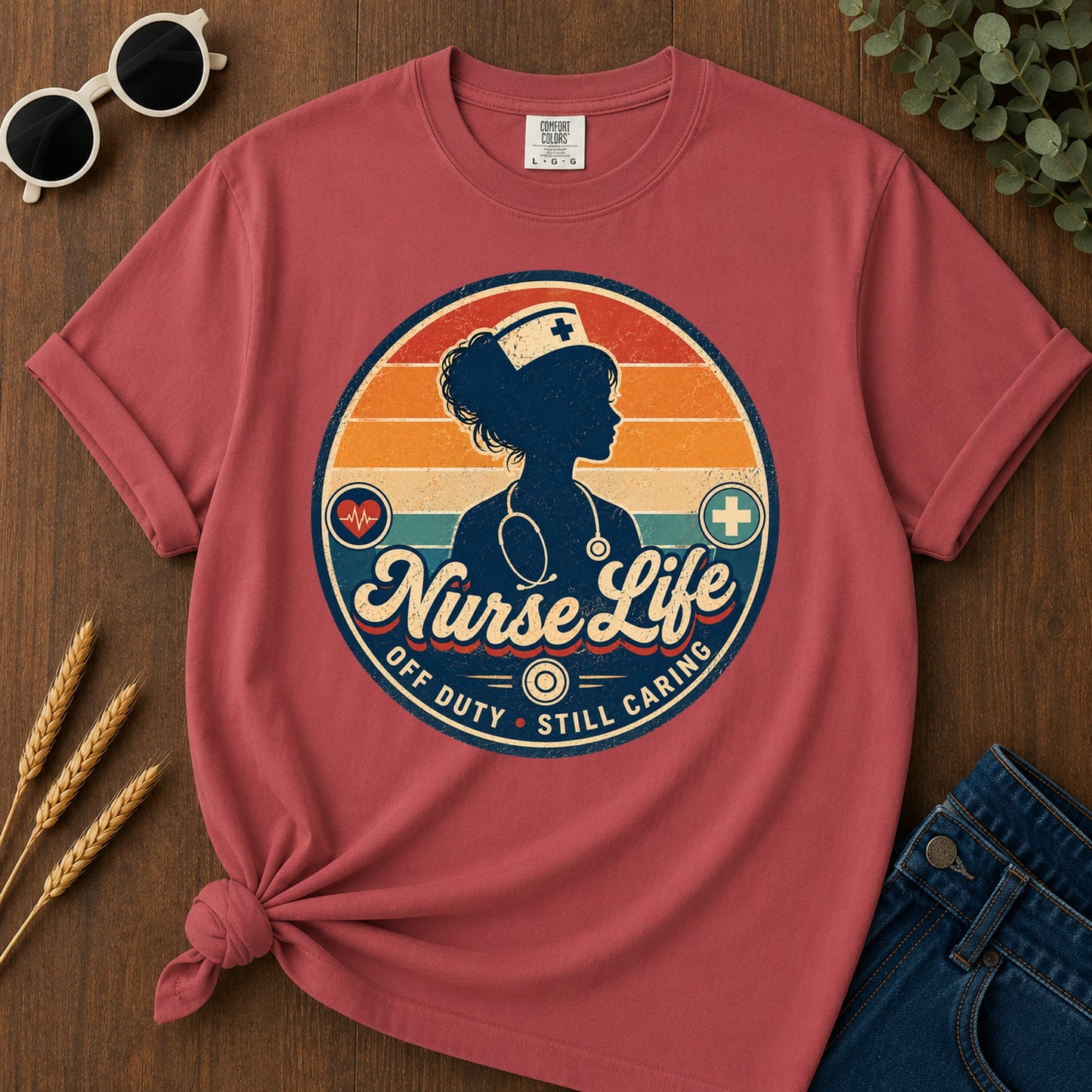 Off Duty Caring 2 T-Shirt - Crimson Mockup