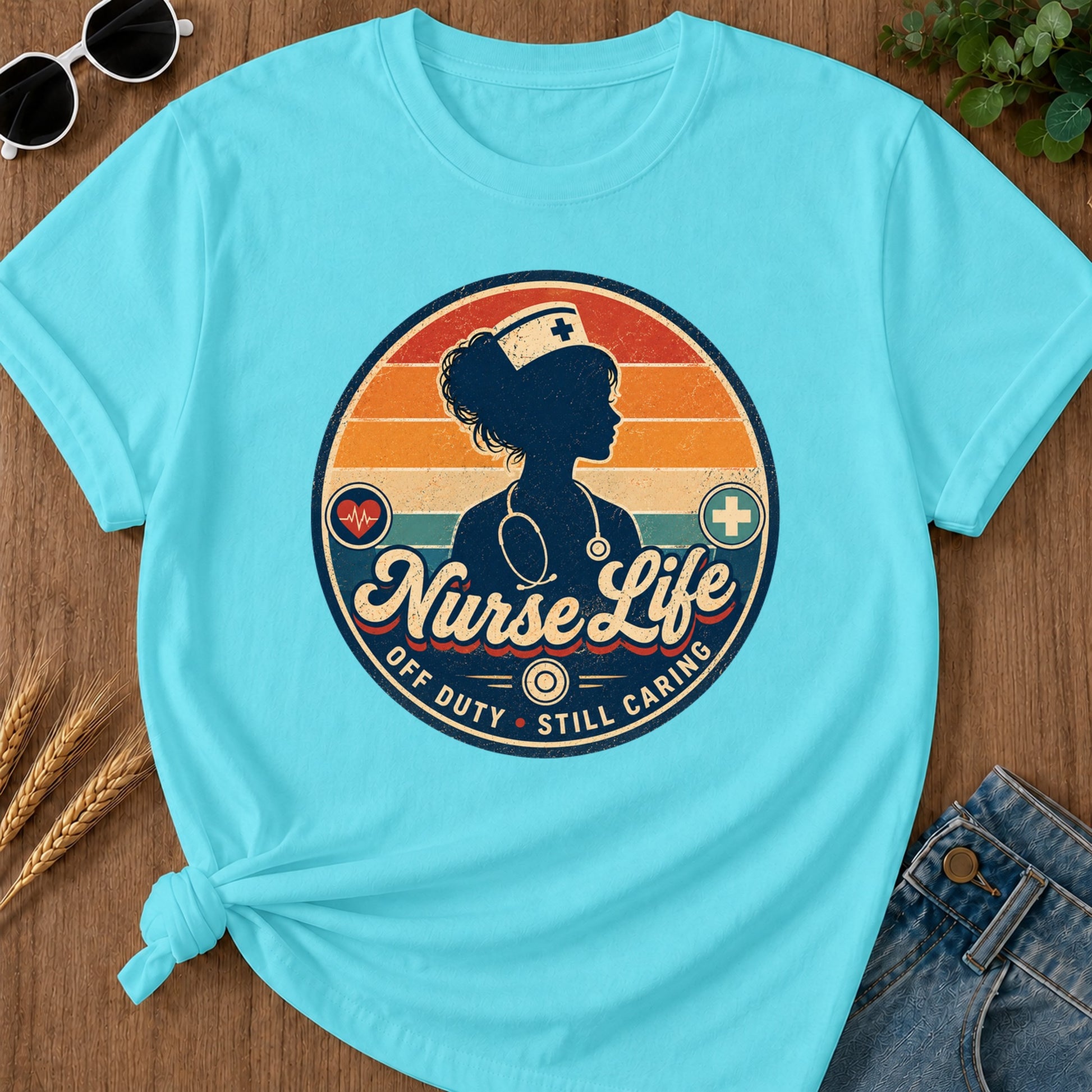 Off Duty Caring 2 T-Shirt - Lagoon Blue Mockup