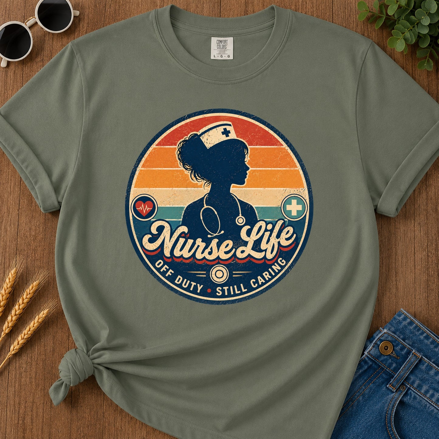 Off Duty Caring 2 T-Shirt - Moss Mockup
