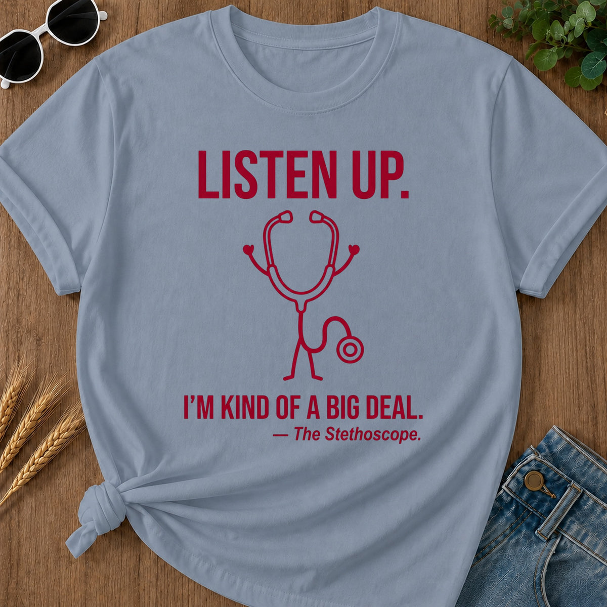Listen Up T-Shirt - Blue Jean Mockup