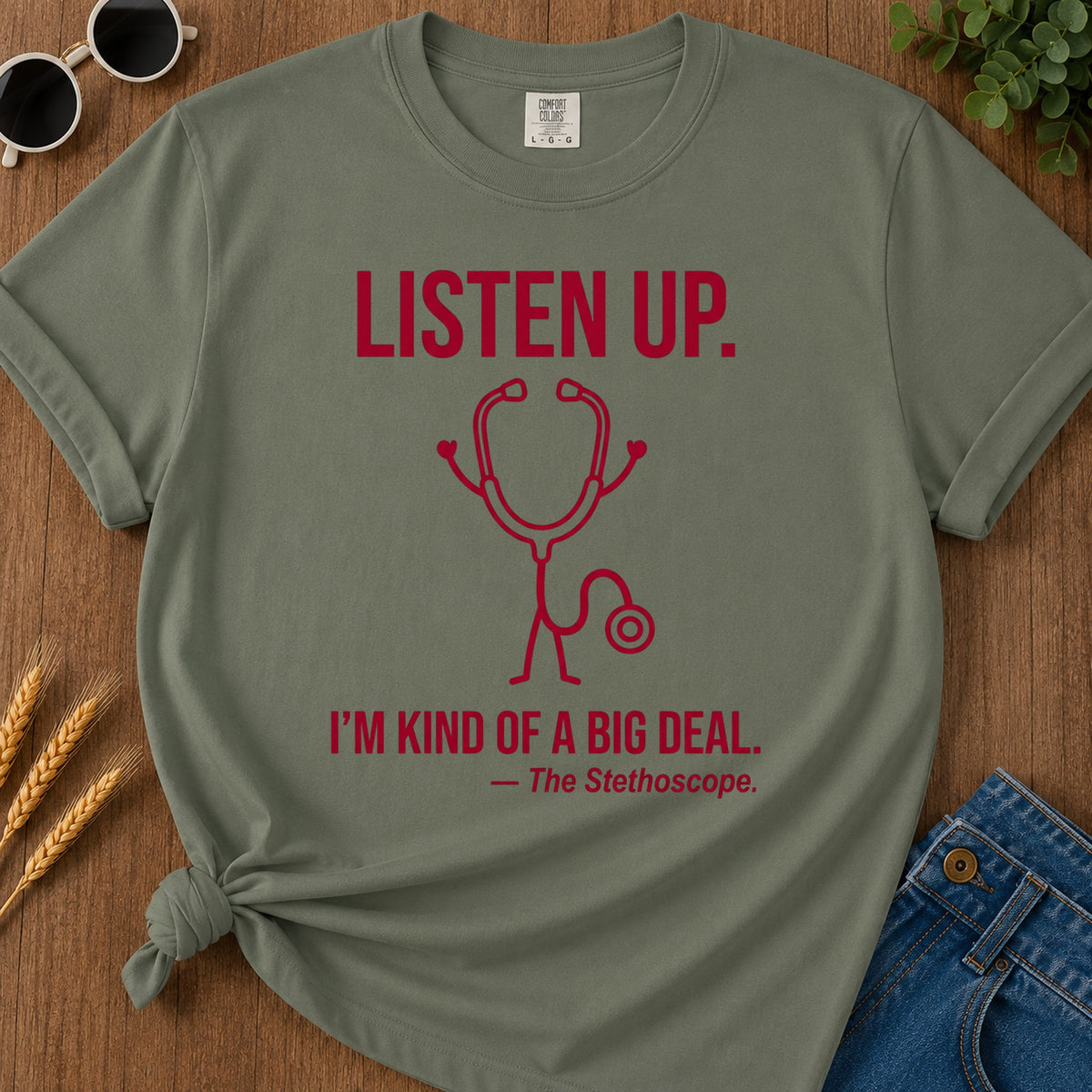 Listen Up T-Shirt - Moss Mockup