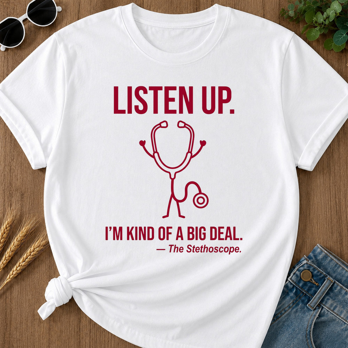 Listen Up T-Shirt - White Mockup