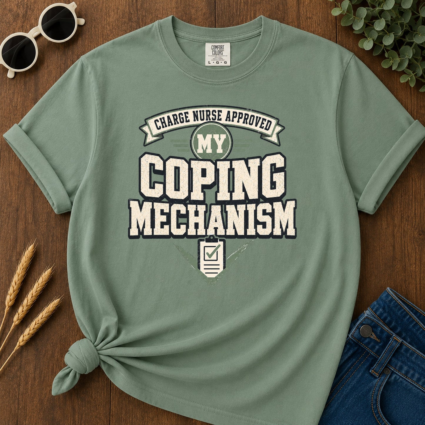 Coping Mechanism T-Shirt - Light Green Mockup