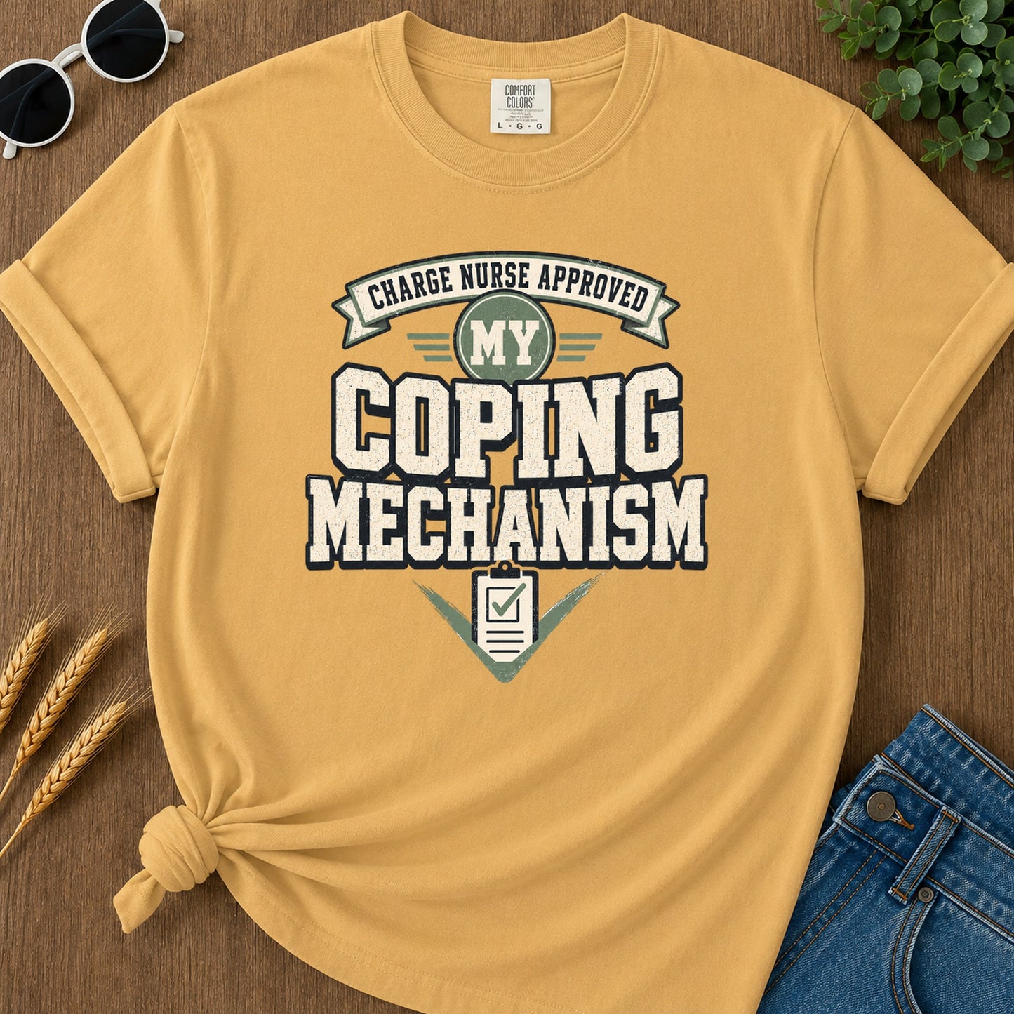 Coping Mechanism T-Shirt - Mustard Mockup