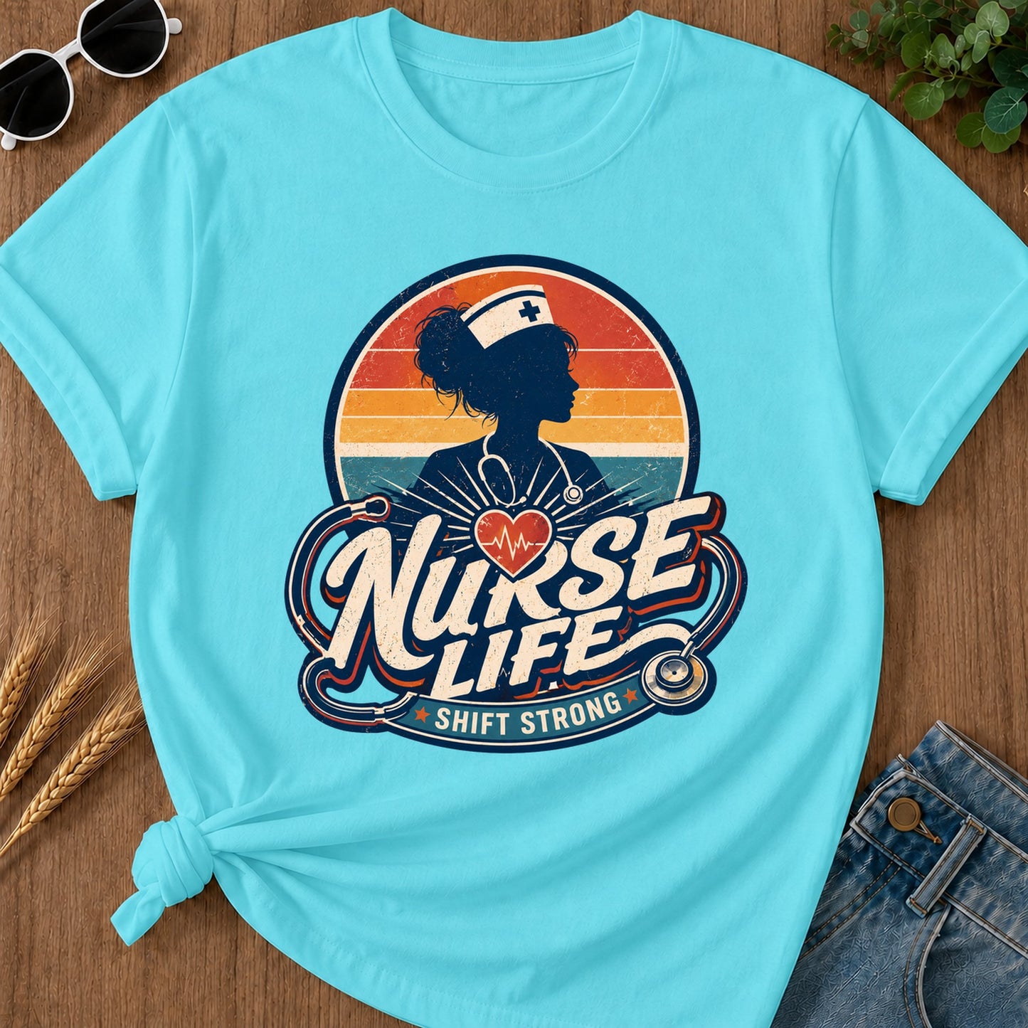 Shift Strong 2 T-Shirt - Lagoon Blue Mockup