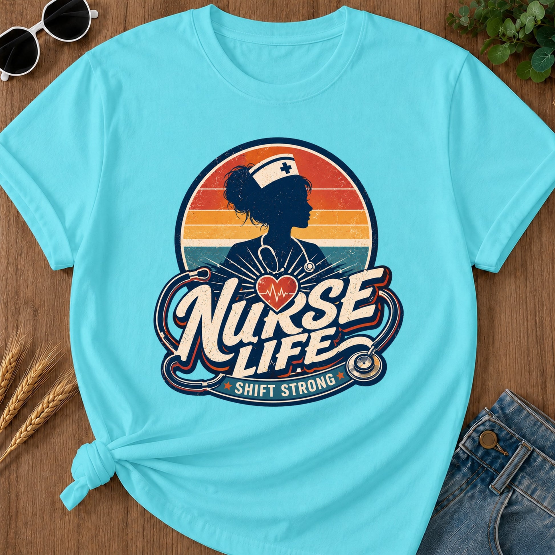Shift Strong 2 T-Shirt - Lagoon Blue Mockup